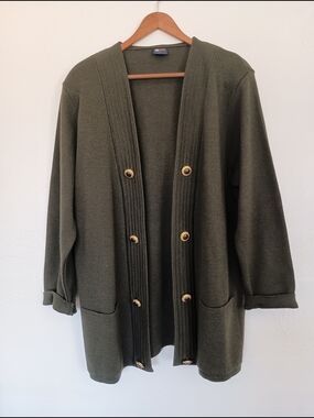 Vintage Wool C & A Your Sixth Sense Olive Green Button-Front Sweater Cardigan